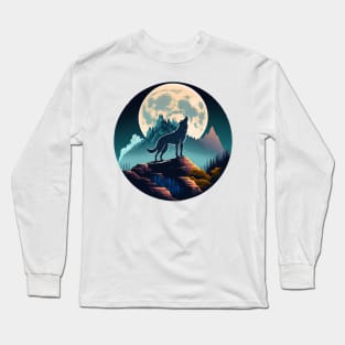 wolf in front of a white moon Long Sleeve T-Shirt